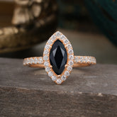 Classic Marquise Cut Black Onyx Halo Engagement Ring